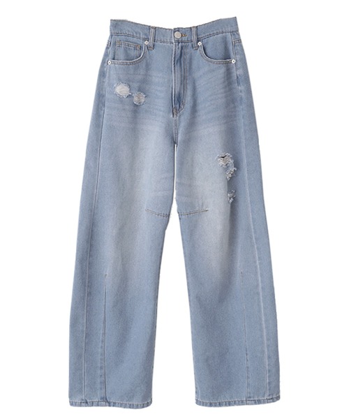 HUG.U（ハグユー）の「カーブデニムパンツ（デニムパンツ・レディース・ダークインディゴブルー/ライトインディゴブルー/ワンウォッシュ・S/M/L/XL）」の22枚目の写真