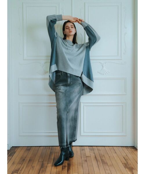 Editt by YECCA VECCA（エディットバイイェッカヴェッカ）の「イレギュラーヘムBIGプルオーバー（Tシャツ/カットソー・レディース・グリーン/ブラック/グレー・FREE）」の4枚目の写真