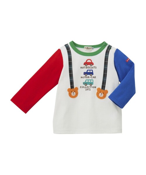 HOT BISCUITS(ホットビスケッツ)の「サスペンダープリント長袖Tシャツ(Tシャツ/カットソー・キッズ・ブルー/ライトイエロー/レッド/ピンク/イエロー/マルチ・110cm/80cm/70cm/100cm/90cm/120cm)」の2枚目の写真