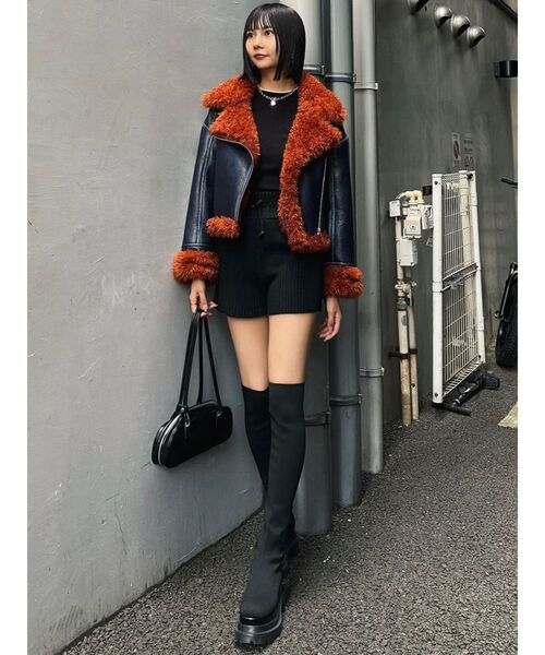 MURUA（ムルーア）の「リブニットキュロット【ショートパンツ】（その他パンツ・レディース・ブラック/グレー/モカ・FREE）」の11枚目の写真