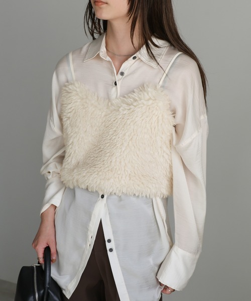 select MOCA(セレクトモカ)の「シープファービスチェ(ベスト・レディース・アイボリー/ベージュ/チャコール/モカ・FREE)」の2枚目の写真