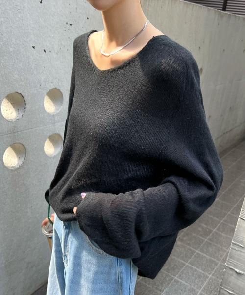 Futier land(フューティアランド)の「モヘヤライクロングニットトップス(ニット/セーター・レディース・アイボリー/ブルー/ブラック/ライトグレー・FREE)」の5枚目の写真