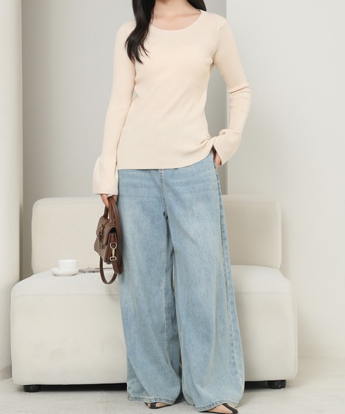 Lace Ladies(レースレディース)の「ソリッドカラー ラウンドネック リブ ニット プルオーバー(ニット/セーター・レディース・グレー/ブラック/ベージュ/ブラック×ホワイト・S/FREE)」の10枚目の写真