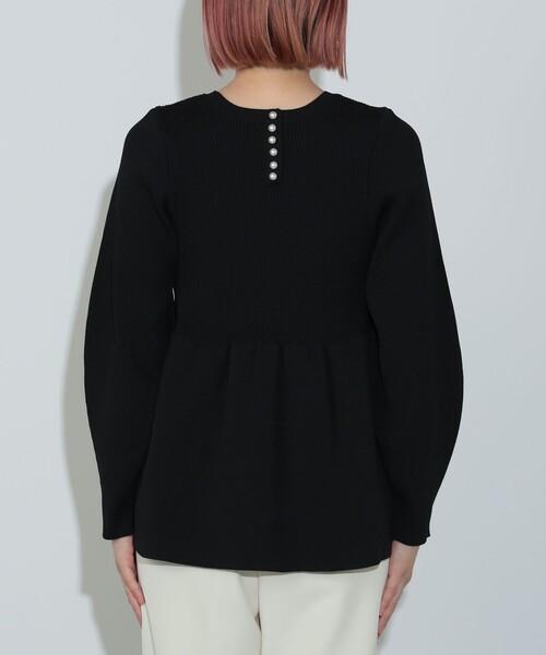 OMMO♡バルーンぺプラムニット♡ブラック バルーンドッキングペプラムニット【洗濯機洗い可】（カットソー