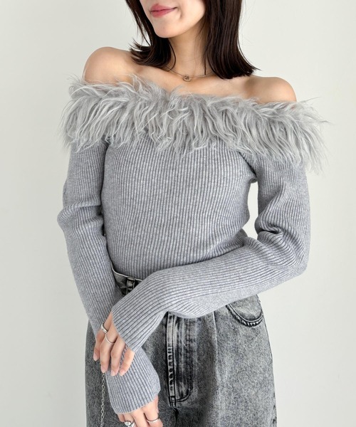 Heather（ヘザー）の「ファーオフショルニット　156582（ニット/セーター・レディース・アイボリー/ブラック/グレー・FREE）」の3枚目の写真