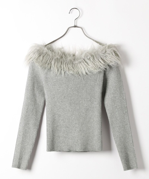 Heather（ヘザー）の「ファーオフショルニット　156582（ニット/セーター・レディース・アイボリー/ブラック/グレー・FREE）」の4枚目の写真