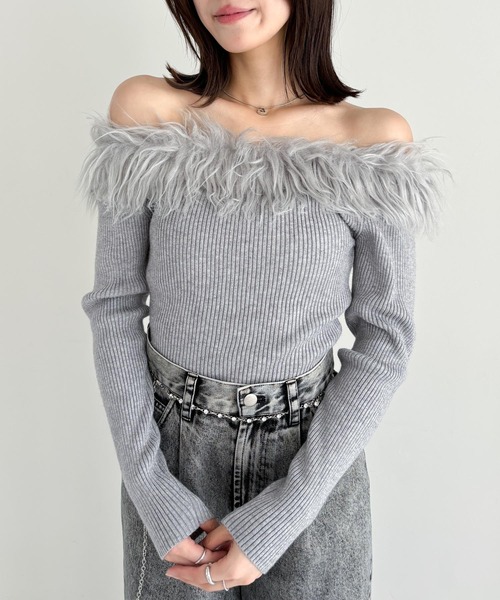 Heather（ヘザー）の「ファーオフショルニット　156582（ニット/セーター・レディース・アイボリー/ブラック/グレー・FREE）」の20枚目の写真