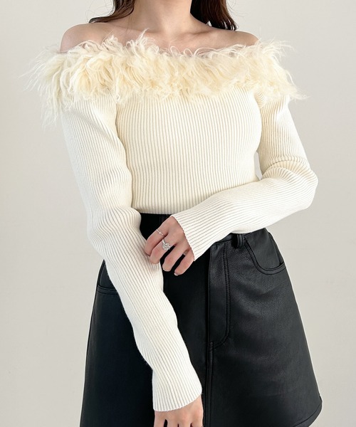 Heather（ヘザー）の「ファーオフショルニット　156582（ニット/セーター・レディース・アイボリー/ブラック/グレー・FREE）」の13枚目の写真