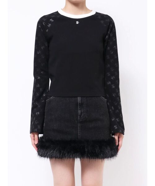 EATME(イートミー)の「ラグランスリーブロゴプリントTOP(Tシャツ/カットソー・レディース・ブラック/アイボリー・FREE)」の1枚目の写真