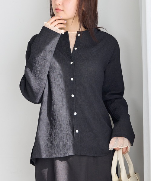 LAVEANGE(ラビアンジェ)の「【洗える】シアーブラウスカーデ(シャツ/ブラウス・レディース・レッド/ブラック/オフホワイト・M/LL/3L/4L/5L)」の3枚目の写真