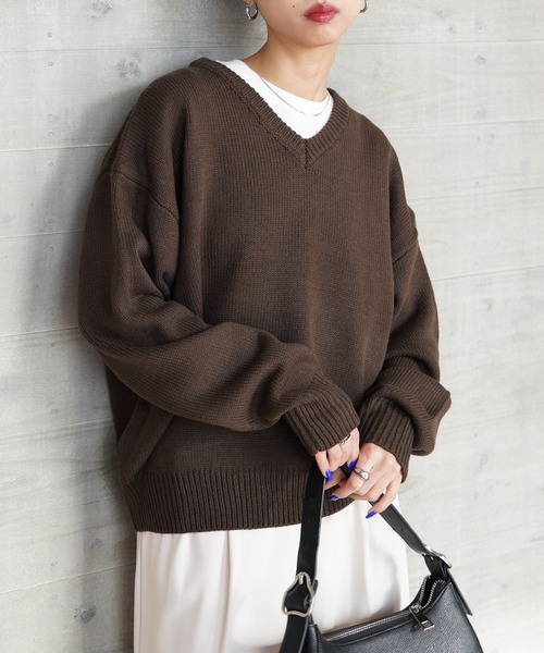 美品ROUGH & SWELL Vネックセーター ネイビー/オレンジ XL 美品ROUGH