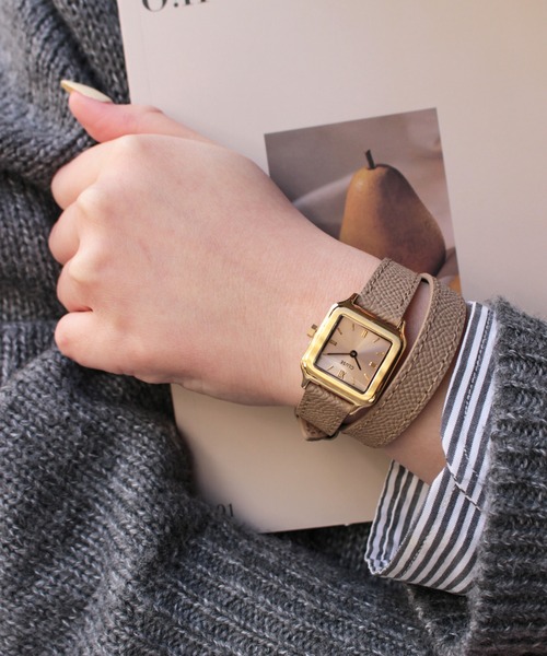CLUSE（クルース）の「「CLUSE/クルース」グラシューズ ペティット ダブルレザー　ラップブレスストラップ　２重巻き（アナログ腕時計・レディース・ゴールド系/ブラウン/ベージュ/シルバー×ゴールド/ゴールド系2・FREE）」の3枚目の写真