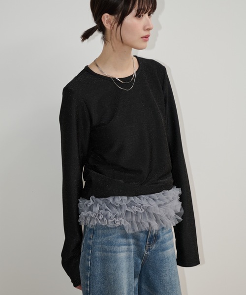 Shelly island（シェリーアイランド）の「マルチWAYチュールビスチェ付きラメトップス（Tシャツ/カットソー・レディース・ブラック/チャコールグレー/ホワイト・FREE）」の16枚目の写真