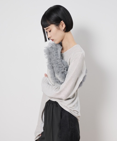 Shelly island（シェリーアイランド）の「マルチWAYチュールビスチェ付きラメトップス（Tシャツ/カットソー・レディース・ブラック/チャコールグレー/ホワイト・FREE）」の18枚目の写真