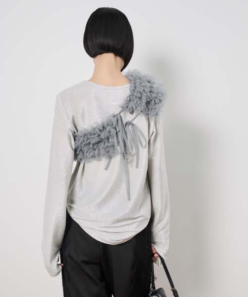 Shelly island（シェリーアイランド）の「マルチWAYチュールビスチェ付きラメトップス（Tシャツ/カットソー・レディース・ブラック/チャコールグレー/ホワイト・FREE）」の19枚目の写真