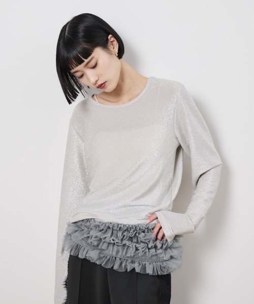 Shelly island（シェリーアイランド）の「マルチWAYチュールビスチェ付きラメトップス（Tシャツ/カットソー・レディース・ブラック/チャコールグレー/ホワイト・FREE）」の22枚目の写真