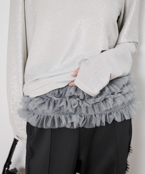 Shelly island（シェリーアイランド）の「マルチWAYチュールビスチェ付きラメトップス（Tシャツ/カットソー・レディース・ブラック/チャコールグレー/ホワイト・FREE）」の5枚目の写真