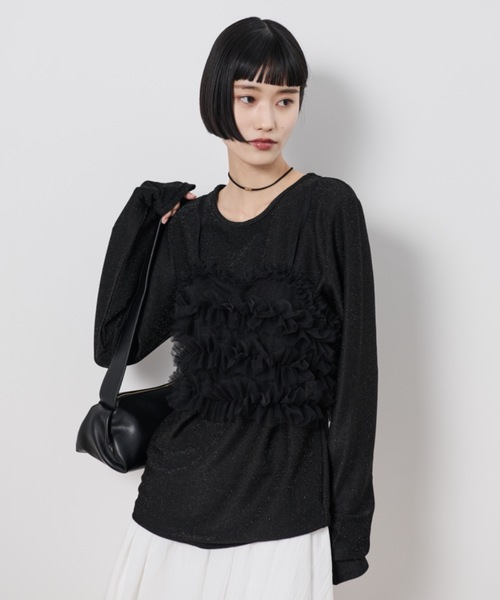 Shelly island（シェリーアイランド）の「マルチWAYチュールビスチェ付きラメトップス（Tシャツ/カットソー・レディース・ブラック/チャコールグレー/ホワイト・FREE）」の6枚目の写真