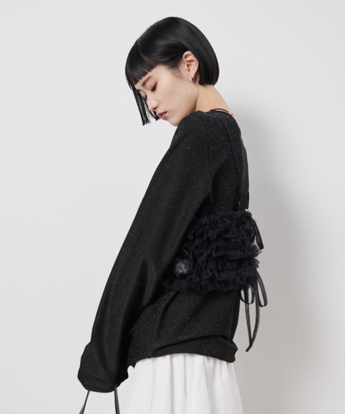 Shelly island（シェリーアイランド）の「マルチWAYチュールビスチェ付きラメトップス（Tシャツ/カットソー・レディース・ブラック/チャコールグレー/ホワイト・FREE）」の7枚目の写真