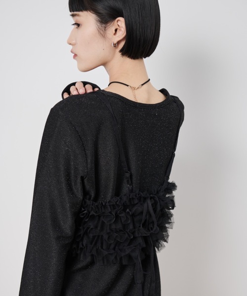 Shelly island（シェリーアイランド）の「マルチWAYチュールビスチェ付きラメトップス（Tシャツ/カットソー・レディース・ブラック/チャコールグレー/ホワイト・FREE）」の8枚目の写真