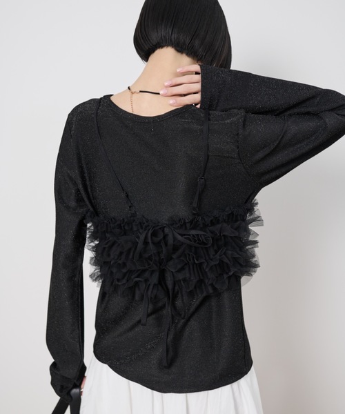 Shelly island（シェリーアイランド）の「マルチWAYチュールビスチェ付きラメトップス（Tシャツ/カットソー・レディース・ブラック/チャコールグレー/ホワイト・FREE）」の10枚目の写真