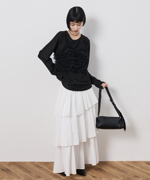 Shelly island（シェリーアイランド）の「マルチWAYチュールビスチェ付きラメトップス（Tシャツ/カットソー・レディース・ブラック/チャコールグレー/ホワイト・FREE）」の11枚目の写真