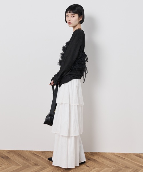 Shelly island（シェリーアイランド）の「マルチWAYチュールビスチェ付きラメトップス（Tシャツ/カットソー・レディース・ブラック/チャコールグレー/ホワイト・FREE）」の12枚目の写真