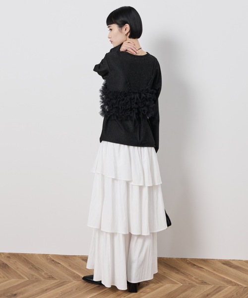 Shelly island（シェリーアイランド）の「マルチWAYチュールビスチェ付きラメトップス（Tシャツ/カットソー・レディース・ブラック/チャコールグレー/ホワイト・FREE）」の13枚目の写真