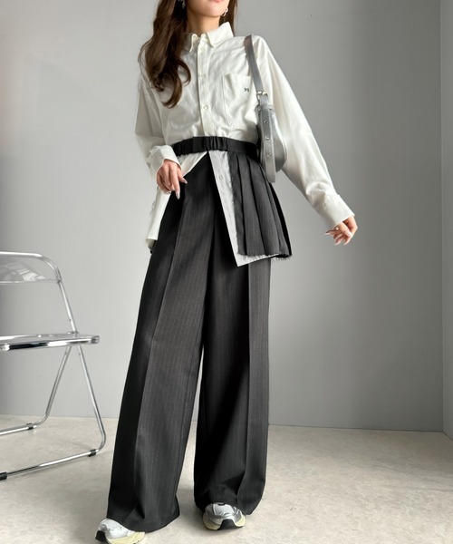 classicalelf(クラシカルエルフ)の「大人可愛い!キレイめボックスプリーツとワイドパンツのレイヤードコーデが楽しめる♪スカートパンツ(セットアイテム)(その他パンツ・レディース・グレー・X-LARGE/LARGE/SMALL/MEDIUM)」の4枚目の写真