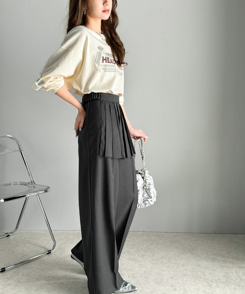 classicalelf(クラシカルエルフ)の「大人可愛い!キレイめボックスプリーツとワイドパンツのレイヤードコーデが楽しめる♪スカートパンツ(セットアイテム)(その他パンツ・レディース・グレー・X-LARGE/LARGE/SMALL/MEDIUM)」の10枚目の写真