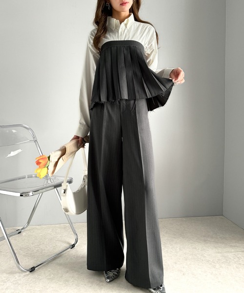 classicalelf(クラシカルエルフ)の「大人可愛い!キレイめボックスプリーツとワイドパンツのレイヤードコーデが楽しめる♪スカートパンツ(セットアイテム)(その他パンツ・レディース・グレー・X-LARGE/LARGE/SMALL/MEDIUM)」の7枚目の写真