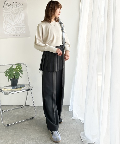classicalelf(クラシカルエルフ)の「大人可愛い!キレイめボックスプリーツとワイドパンツのレイヤードコーデが楽しめる♪スカートパンツ(セットアイテム)(その他パンツ・レディース・グレー・X-LARGE/LARGE/SMALL/MEDIUM)」の19枚目の写真