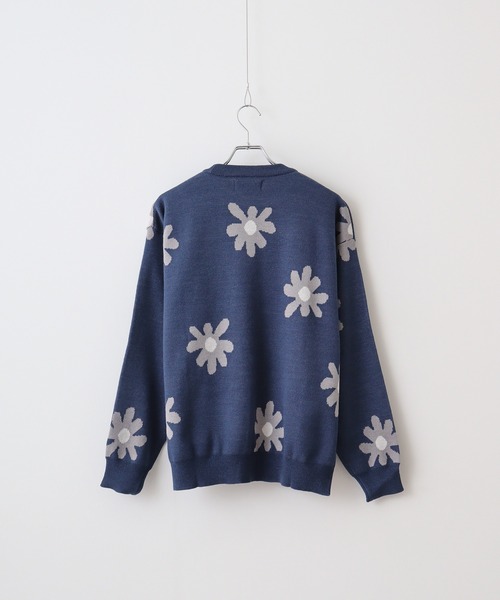 フラワー柄 ニットセーター 長袖【36】 Re:EDIT ニット セーター 「2024-25 WINTER COLLECTION