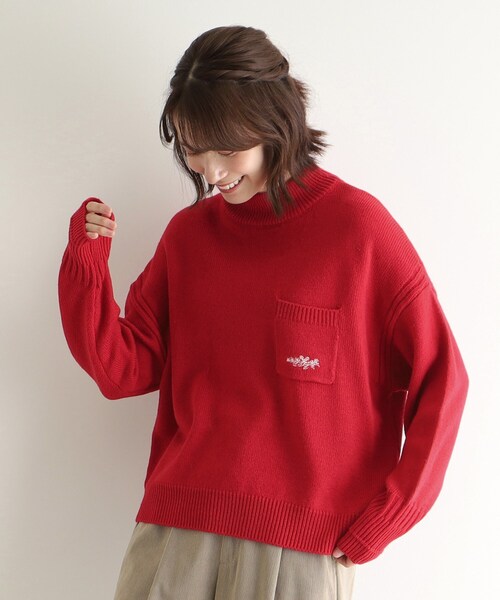 【セール】【ウール混／ブランブルロゴ／4colors】ポケット付き刺繍ニット（ニット/セーター）｜LAURA ASHLEY（ローラアシュレイ）