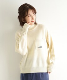 【ウール混/ブランブルロゴ/4colors】ポケット付き刺繍ニット