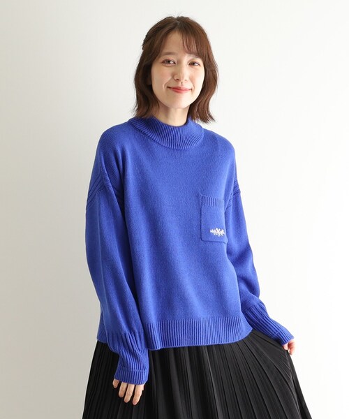 【セール】【ウール混／ブランブルロゴ／4colors】ポケット付き刺繍ニット（ニット/セーター）｜LAURA ASHLEY（ローラアシュレイ）