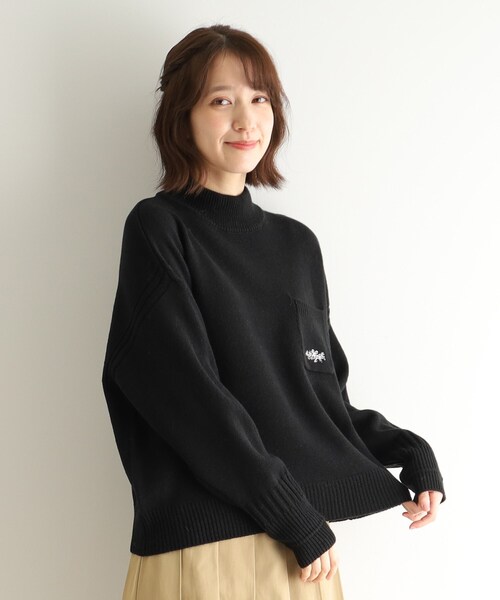 【セール】【ウール混/ブランブルロゴ/4colors】ポケット付き刺繍ニット(ニット/セーター)|LAURA ASHLEY(ローラアシュレイ)