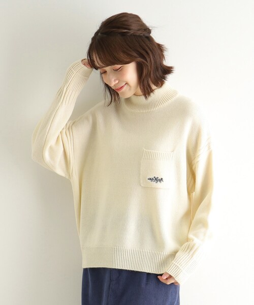 【セール】【ウール混／ブランブルロゴ／4colors】ポケット付き刺繍ニット（ニット/セーター）｜LAURA ASHLEY（ローラアシュレイ）