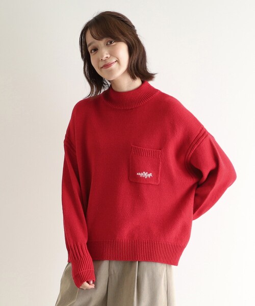 【セール】【ウール混／ブランブルロゴ／4colors】ポケット付き刺繍ニット（ニット/セーター）｜LAURA ASHLEY（ローラアシュレイ）