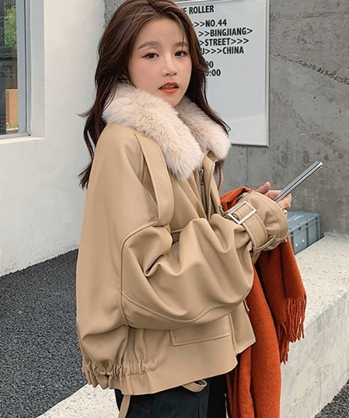 JAKKE ローズ柄フェイクファーショートブルゾン 31 Sons de mode｜2025秋冬新作 フェイクファーショートブルゾン