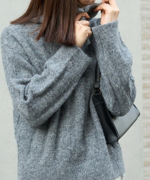 ウール混 ハーフジップニットプルオーバー（ニット/セーター