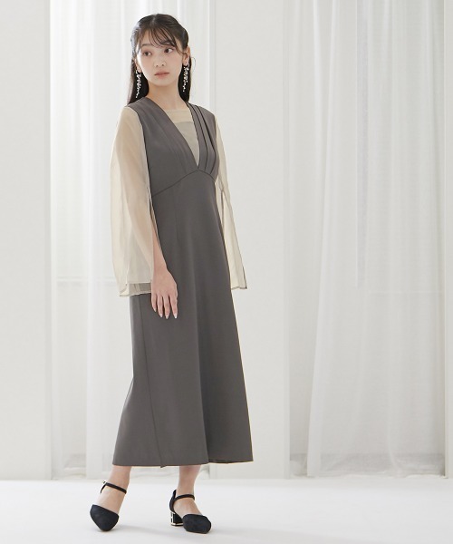 Jolie et Jolie(ジョリーエジョリー)の「ジャンスカ風デザイン袖スリットワンピースドレス(ドレス・レディース・ブラック/モカ・M/4L/3L/LL/L)」の22枚目の写真