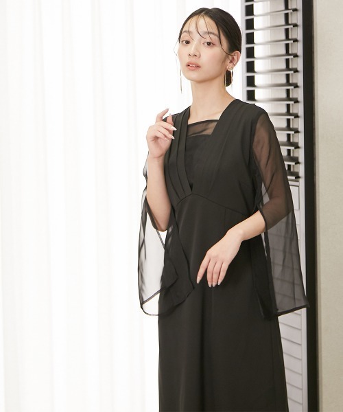 Jolie et Jolie(ジョリーエジョリー)の「ジャンスカ風デザイン袖スリットワンピースドレス(ドレス・レディース・ブラック/モカ・M/4L/3L/LL/L)」の7枚目の写真