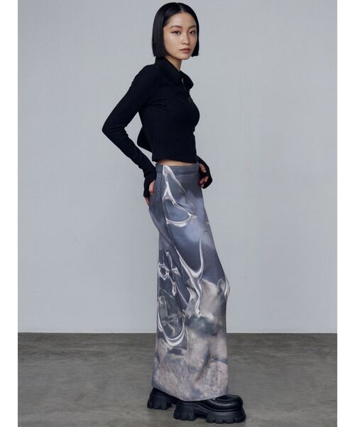 EMODA（エモダ）の「マキシプリントリブニットスカート（スカート・レディース・ブラック/その他/その他1・FREE）」の5枚目の写真