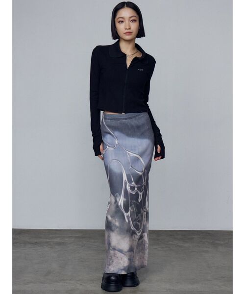 EMODA（エモダ）の「マキシプリントリブニットスカート（スカート・レディース・ブラック/その他/その他1・FREE）」の6枚目の写真