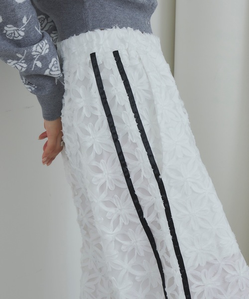 VIOLETTA パンツ サイドラインフラワーワイドパンツ レディース