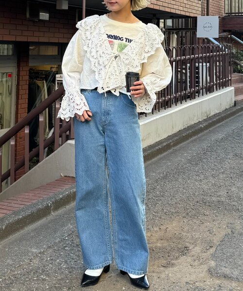 CIAOPANIC TYPY（チャオパニックティピー）の「【From India】スカラップフリルキャンディースリーブボレロ（シャツ/ブラウス・レディース・ホワイト/ブラック・ONE SIZE）」の4枚目の写真