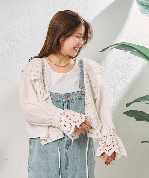 CIAOPANIC TYPY（チャオパニックティピー）の「【From India】スカラップフリルキャンディースリーブボレロ（シャツ/ブラウス・レディース・ホワイト/ブラック・ONE SIZE）」の5枚目の写真