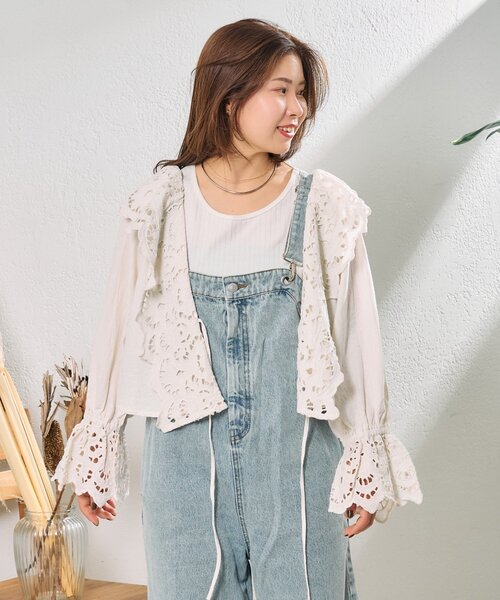 CIAOPANIC TYPY（チャオパニックティピー）の「【From India】スカラップフリルキャンディースリーブボレロ（シャツ/ブラウス・レディース・ホワイト/ブラック・ONE SIZE）」の6枚目の写真