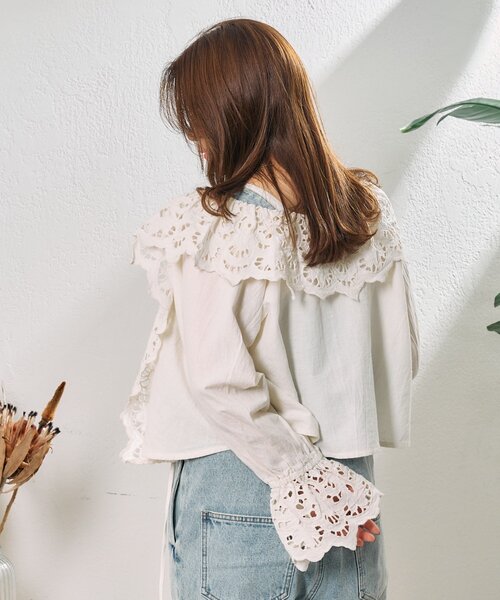 CIAOPANIC TYPY（チャオパニックティピー）の「【From India】スカラップフリルキャンディースリーブボレロ（シャツ/ブラウス・レディース・ホワイト/ブラック・ONE SIZE）」の9枚目の写真